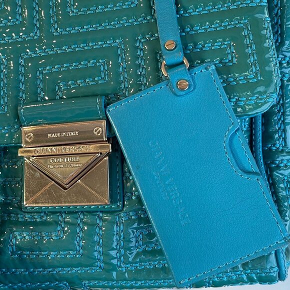 Gianni Versace Couture Turquoise Patent Leather Shoulder Bag - Preowned - Picture 14 of 16